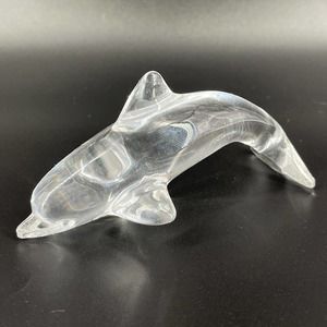Vintage Daum France Crystal Dolphin Signed Clear Art Glass Statue Figurine